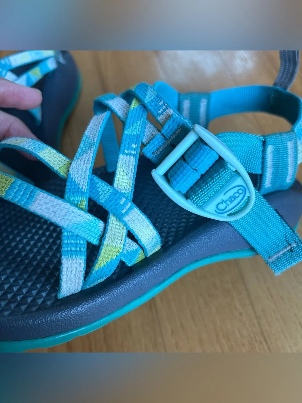 Chaco Kids ZX/1 Ecotread sandals Geometric Teal Green Youth Size 3